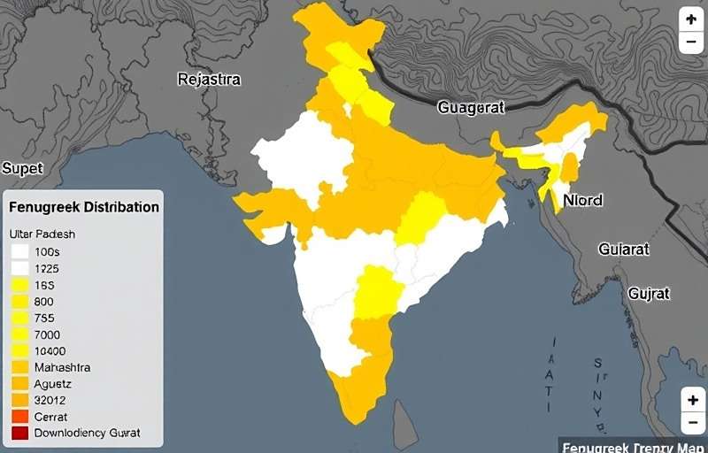 Fenugreek Frenzy Download Distribution Fenugreek Frenzy download distribution map across India showing highest concentration in Uttar Pradesh, Maharashtra and Gujarat