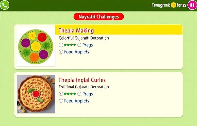Fenugreek Frenzy Navratri Event Fenugreek Frenzy Navratri event screenshot showing colorful thepla making challenges with traditional Gujarati decorations